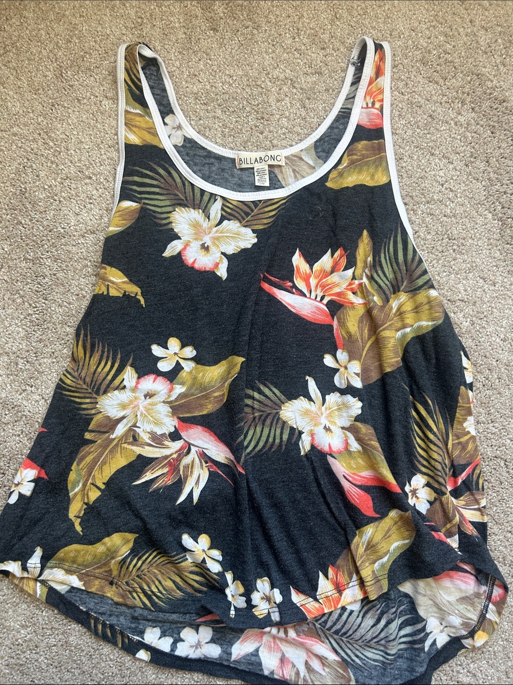 Billabong Black Floral Tropical Scoop Tank